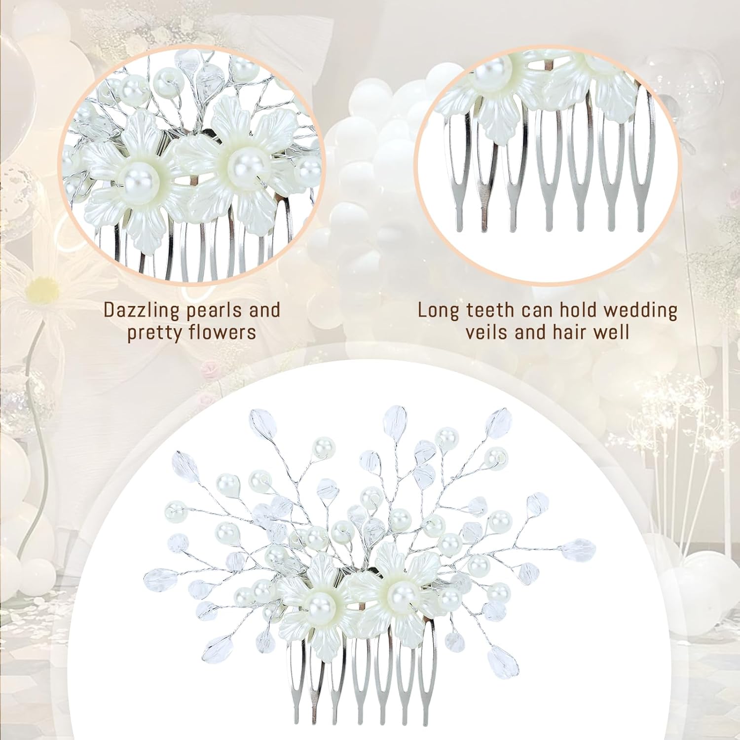 inSowni 36 peines laterales de metal plateado para boda, flores, para novias, novias