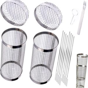 Cestas de parrilla de barbacoa rodantes para parrilla al aire libre, tubo de red de barbacoa de acero inoxidable, gran rotación de malla redonda, Cestas de parrilla de barbacoa rodantes para parrilla al aire libre, tubo de red de barbacoa de acero inoxidable, gran rotación de malla redonda,