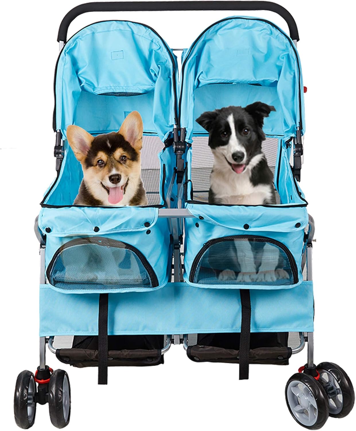 Cochecito de mascota plegable doble perro gato carro de viaje, varios colores