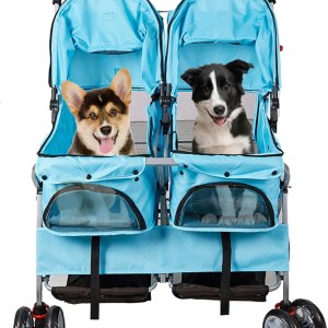 Cochecito de mascota plegable doble perro gato carro de viaje, varios colores Cochecito de mascota plegable doble perro gato carro de viaje, varios colores