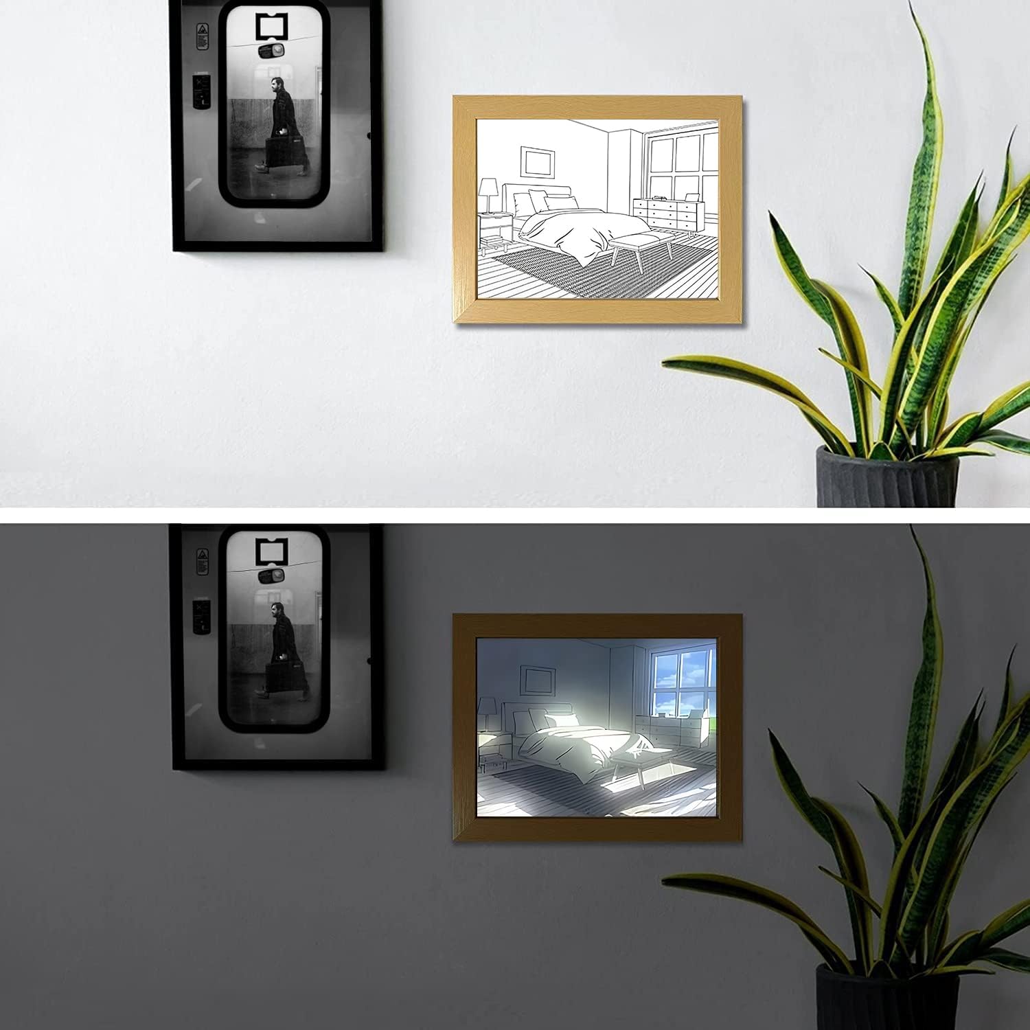 Pintura artística con luz LED, elegante marco de fotos iluminado, para pared, dormitorio, sala de estar, decoración del hogar, LED brillante detrás