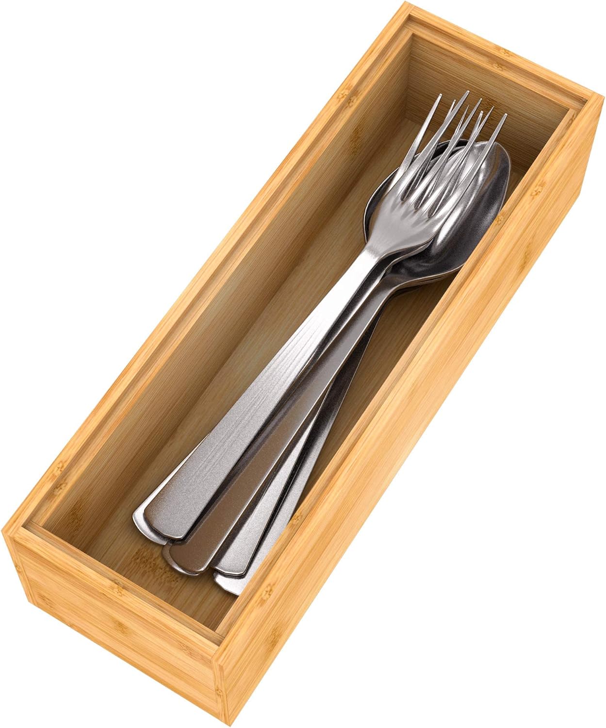Organizador de utensilios de cubiertos, organizador de cajones de cubiertos  Soporte apilable de bambú para cubiertos, bandejas de almacenamiento de