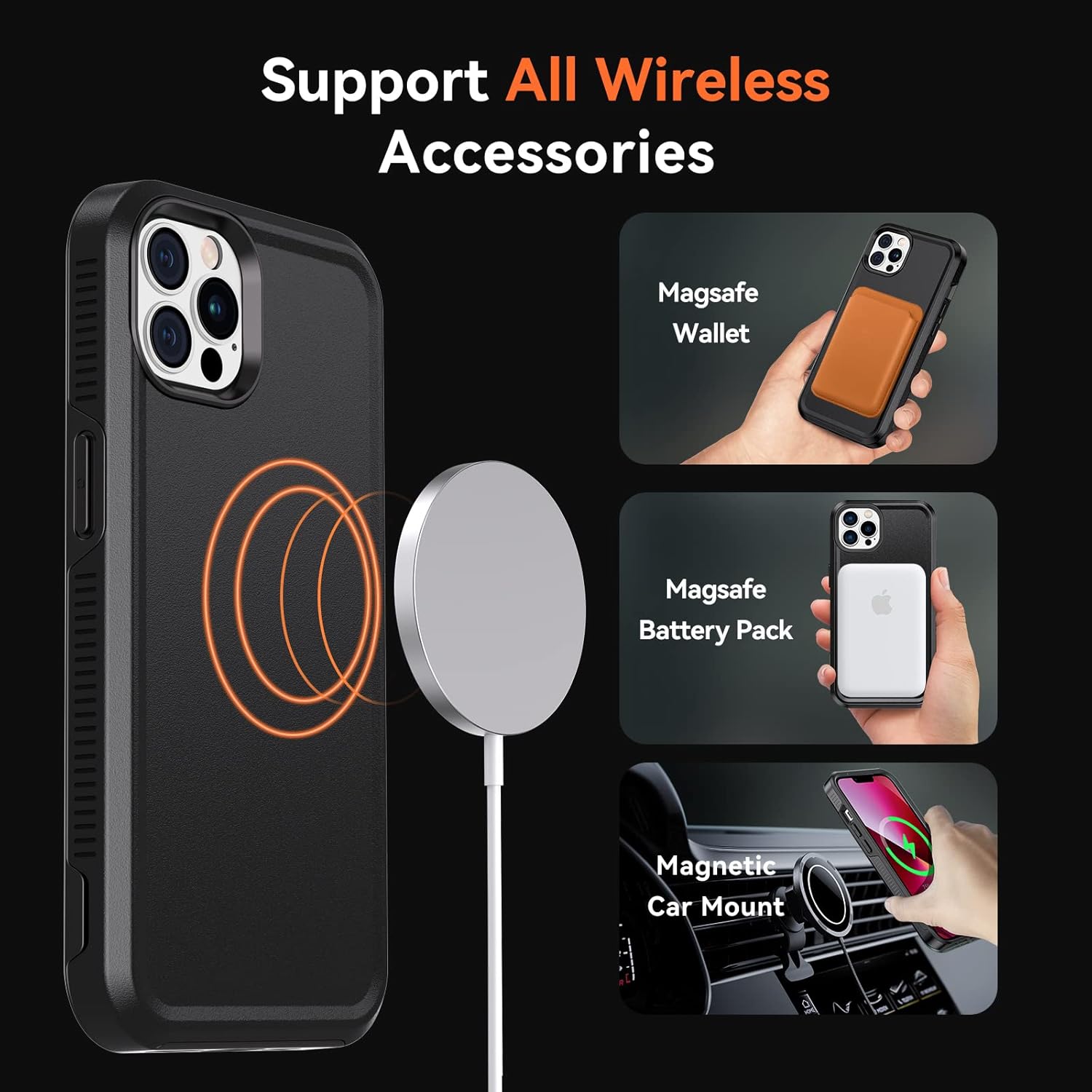 Dataroad – Funda magnética para iPhone 13 Pro, resistente compatible con MagSafe, protección contra caídas de grado militar, forro de microfibra