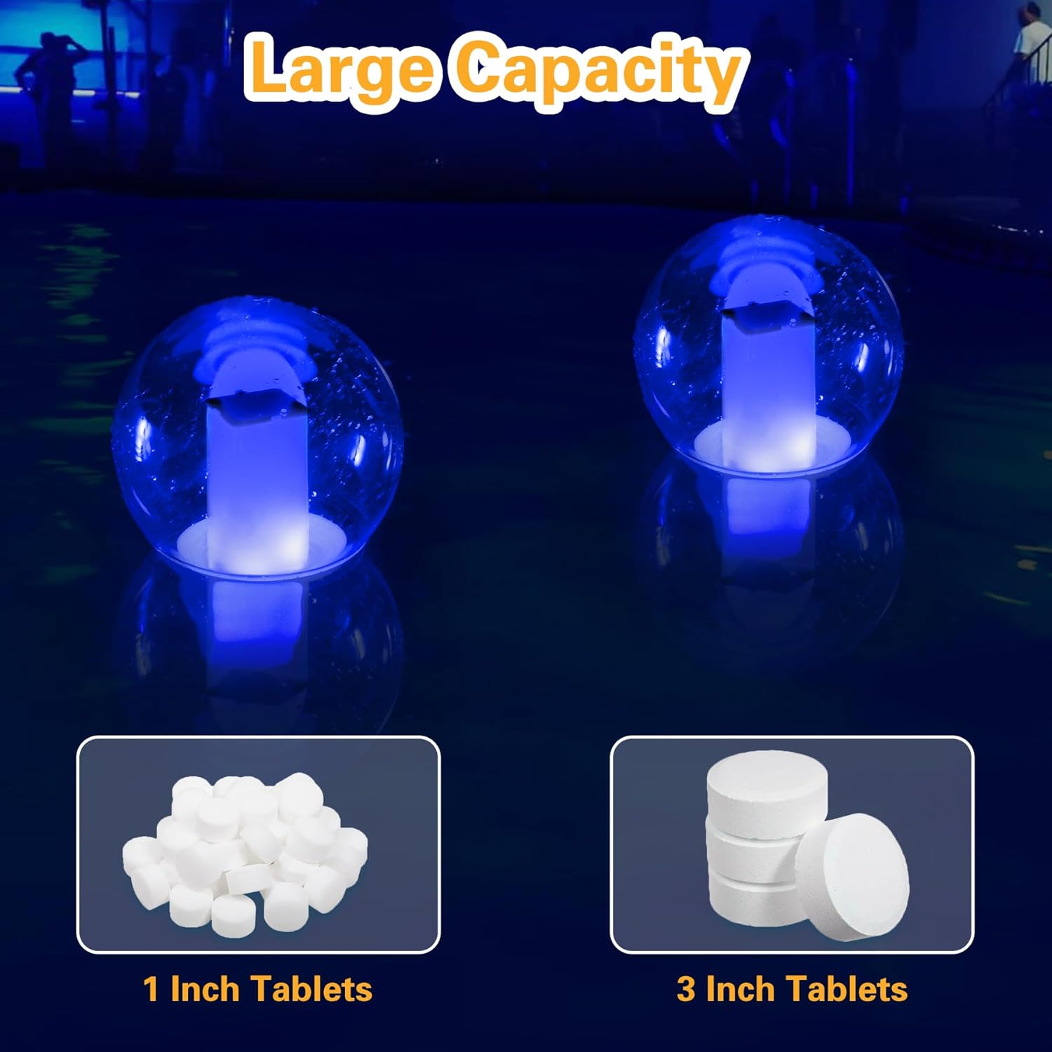Flotador de cloro para piscina, flotador de cloro con luces de llama solares, dispensador de cloro flotante, flotador de cloro para bañera de