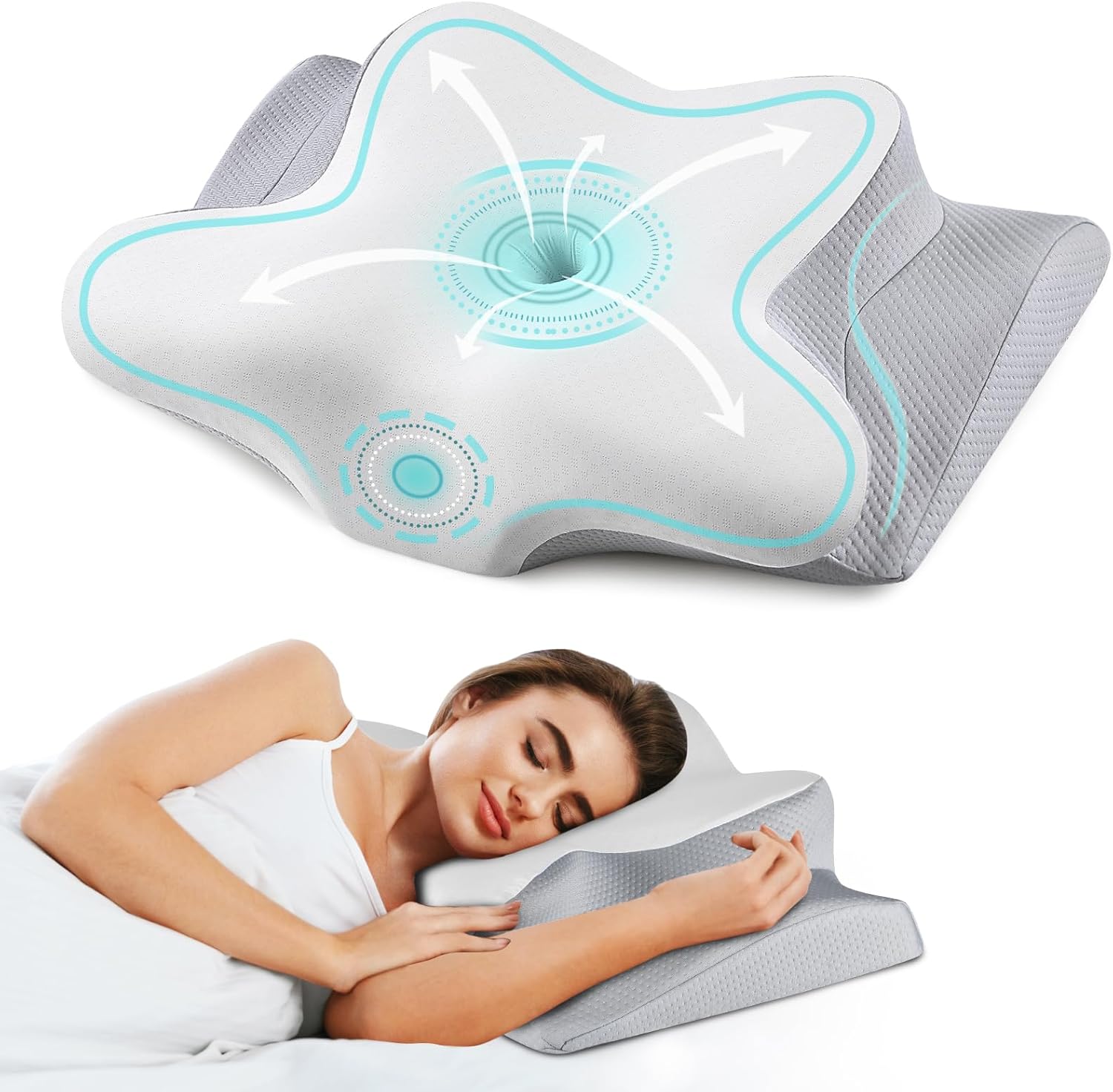Almohada cervical de espuma viscoelástica para aliviar el dolor de dormir, almohada ergonómica para dolor de hombro, almohada ortopédica de contorno