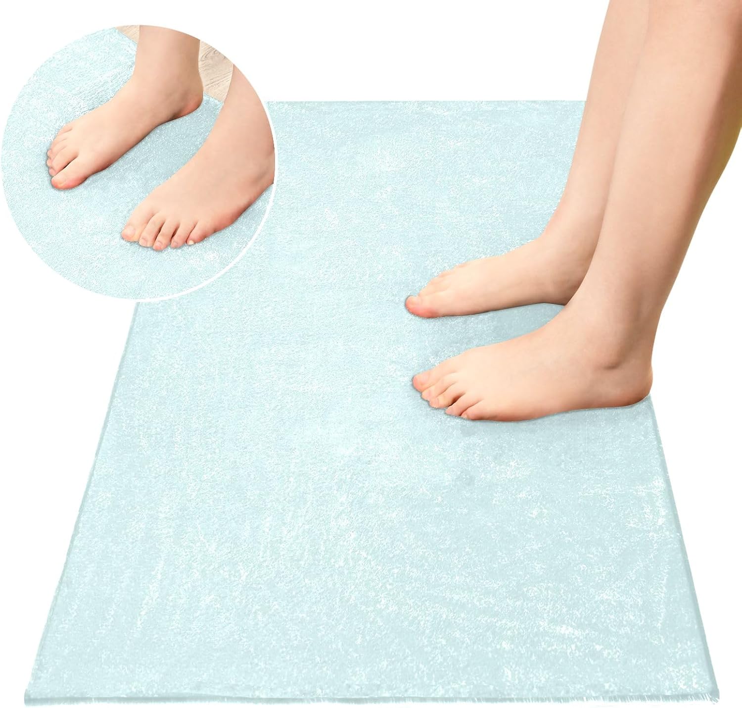 Joisal Alfombrillas de baño de felpa cian claro, alfombra antideslizante absorbente, alfombra de baño con parte trasera de goma, lavables, 39 x 20