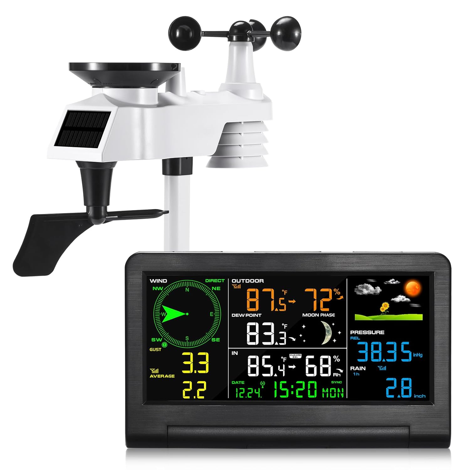 Estación meteorológica inalámbrica para interiores y exteriores con sensor 5 en 1 y pantalla LCD, estación meteorológica con medidor de lluvia y