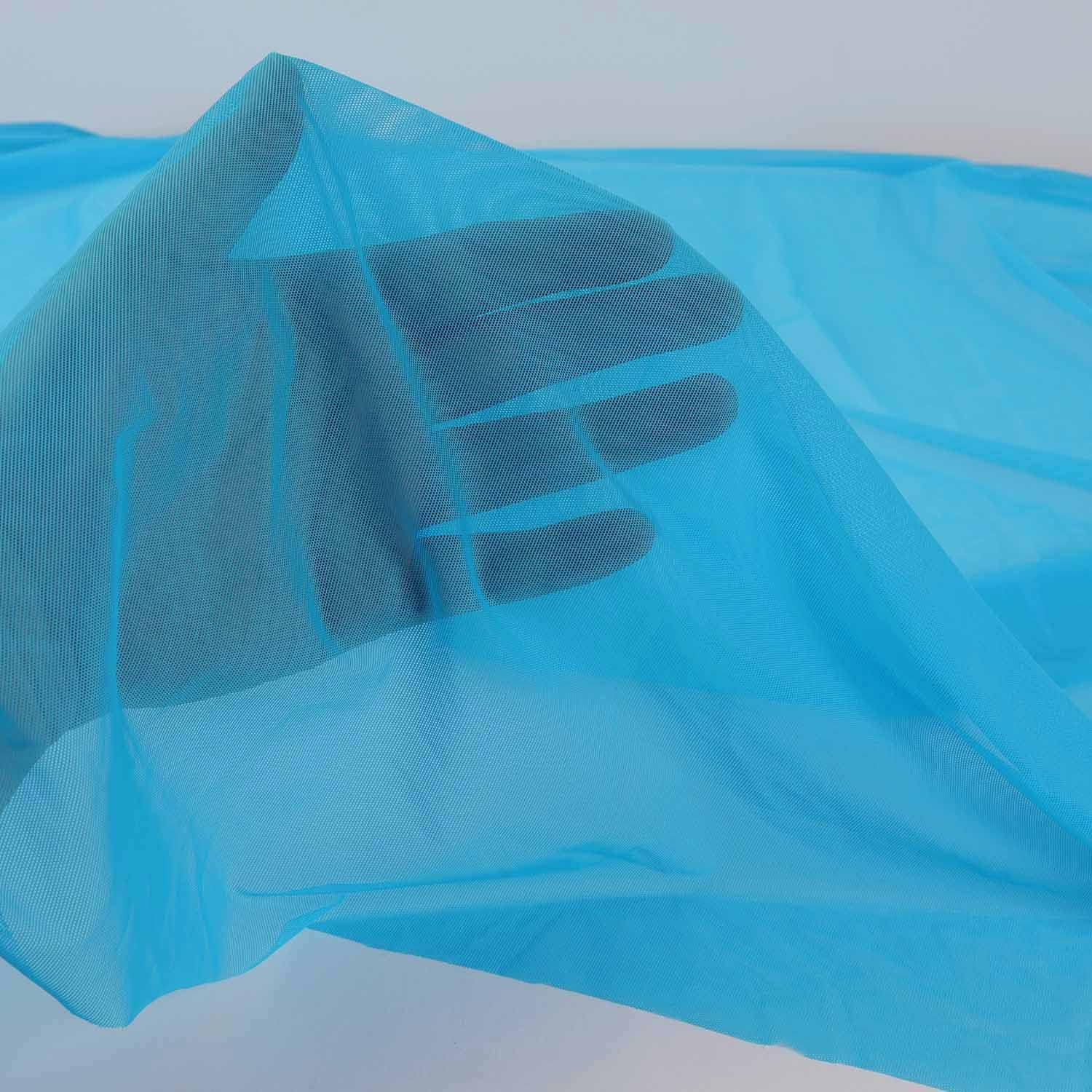 Superfine 4-Way Stretch Net Fabric Nylon Spandex Power Mesh Lightweight Sheer 60″ Wide, a Continuous 5 Yards (Cyan Blue)