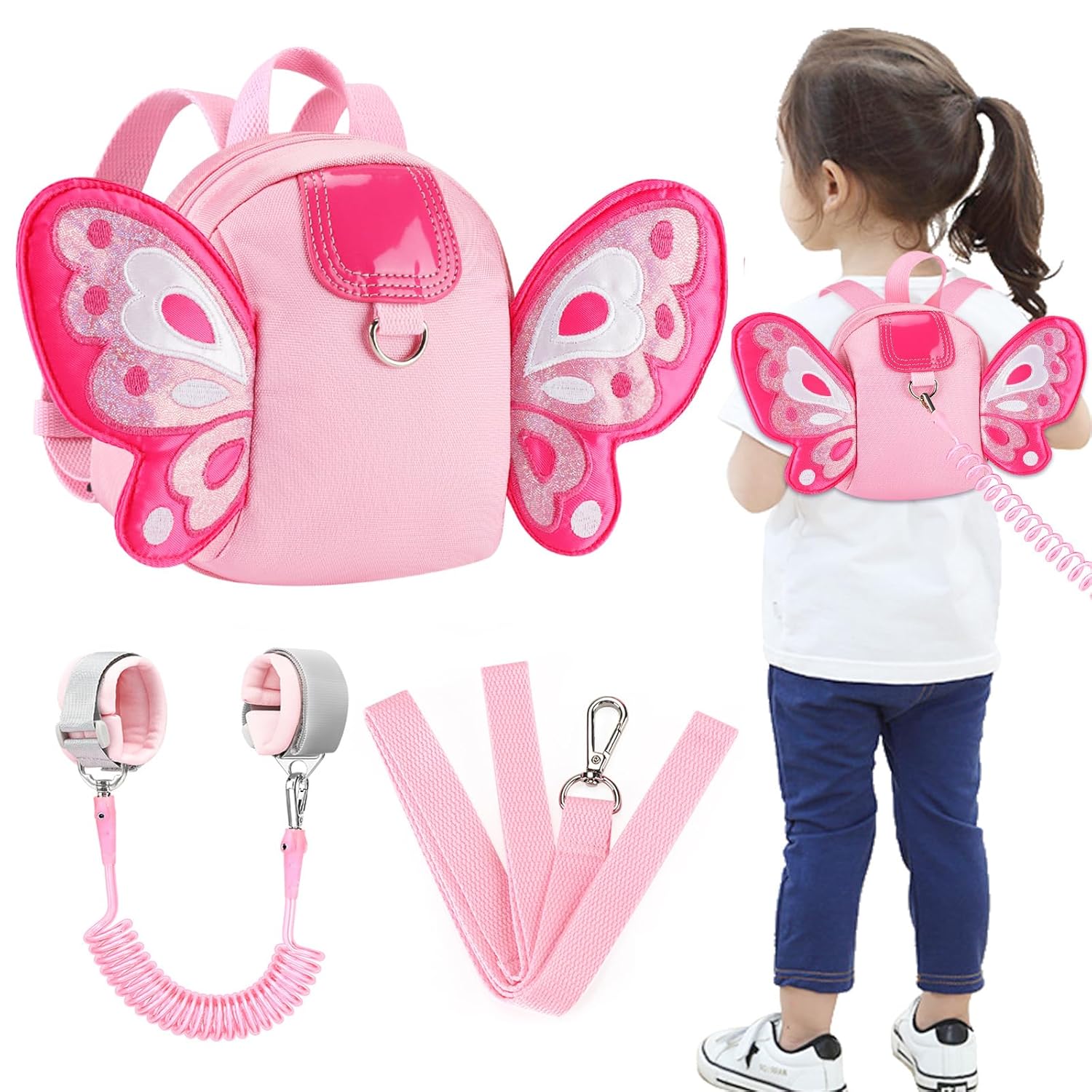 Accmor Arnés para niños pequeños, con correa de mariposa para niños, con eslabones de muñeca antipérdida, mini mochila para niños, correa para