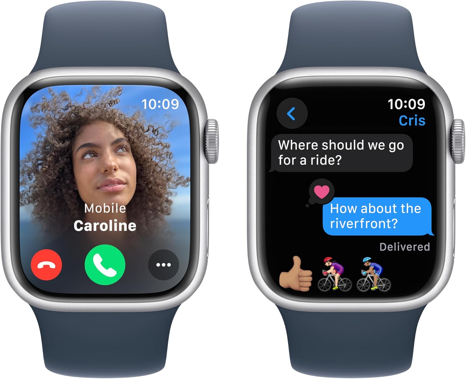 Apple Reloj inteligente de la serie 9 GPS de 1.614 in con caja de aluminio azul tormenta con correa deportiva plateada ML. rastreador de fitness,
