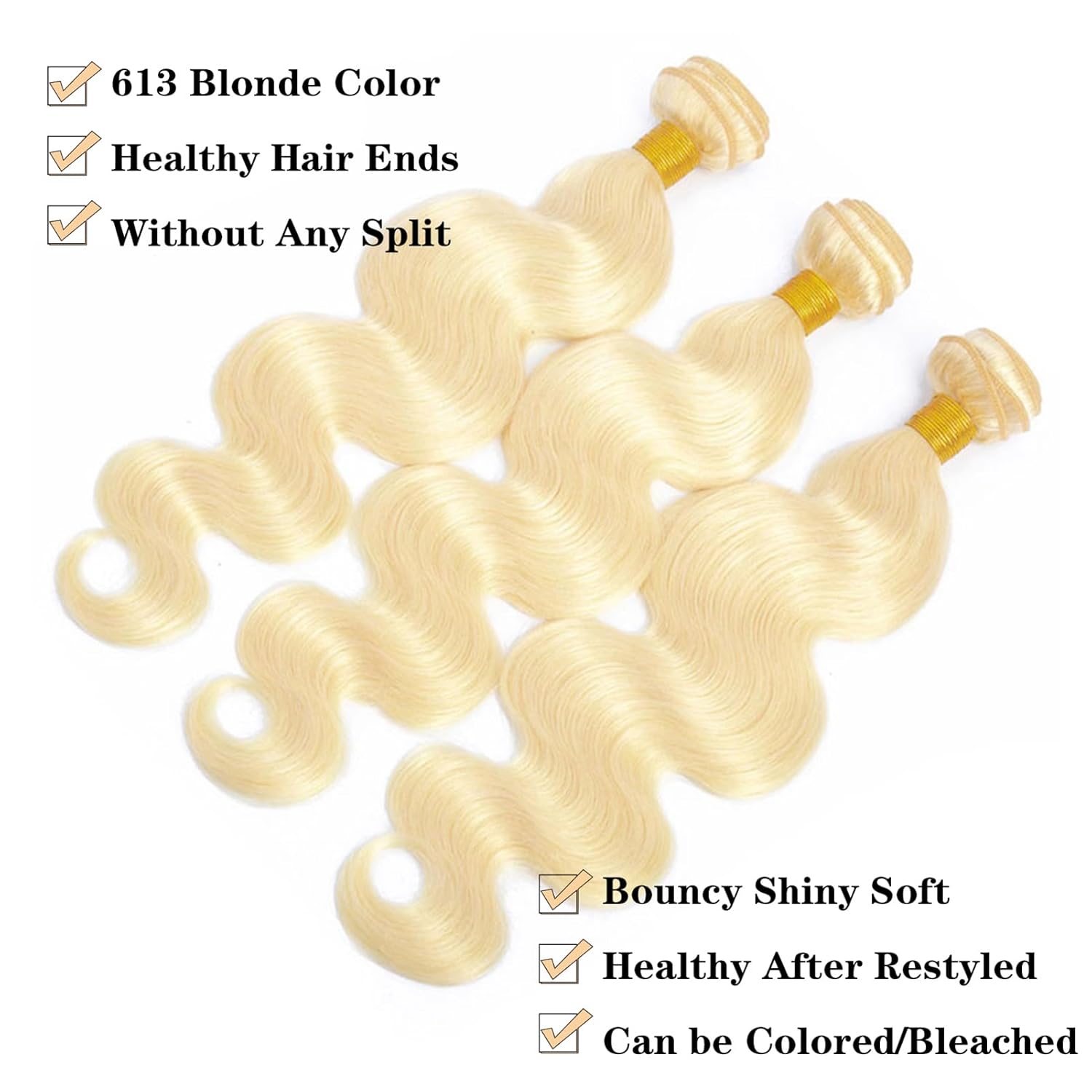 Paquetes de cabello humano rubio 613 de 26 pulgadas, grado 12A, 613, paquetes de cabello humano virgen brasileño 100% sin procesar, 1 paquete de