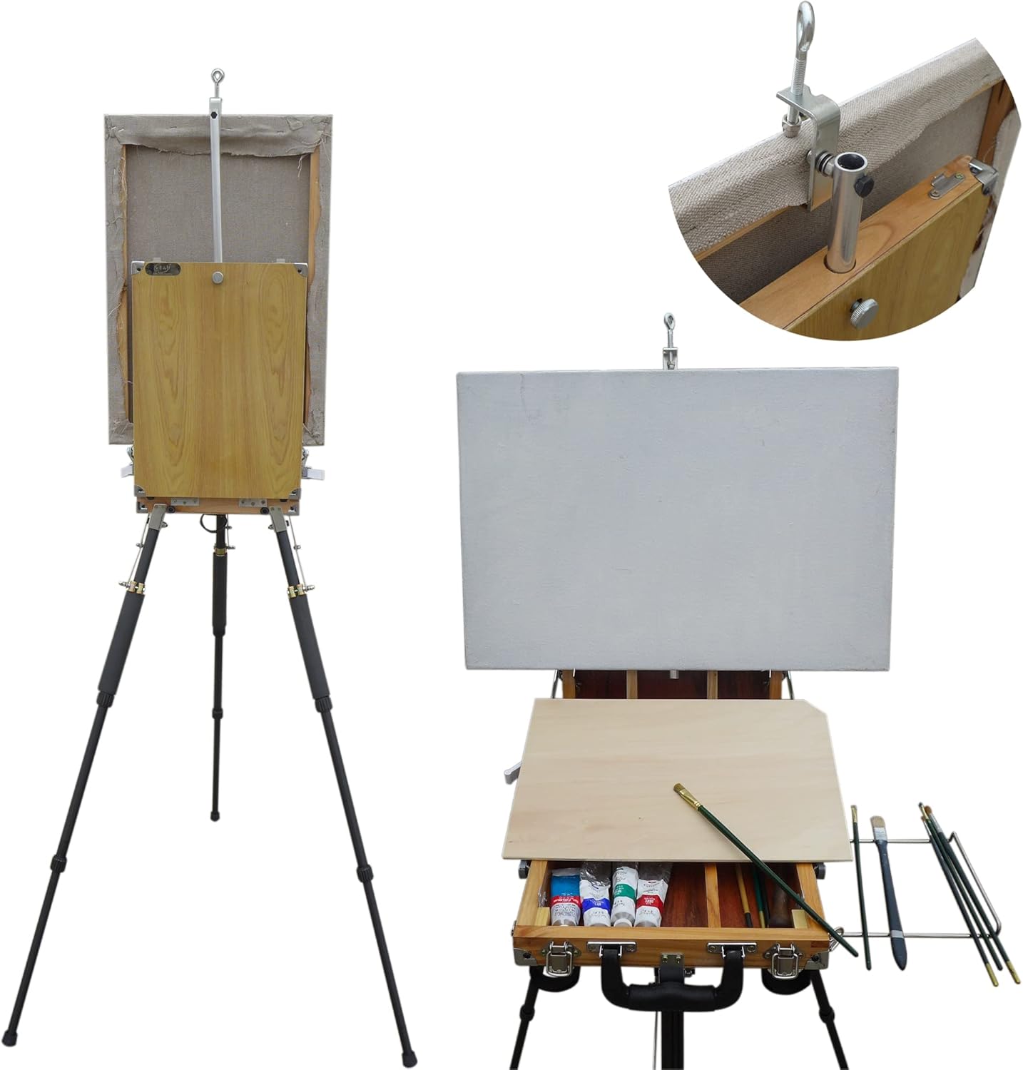 Caja de pochada para caballete de pintura al aire libre, trípode de viaje compacto de aluminio, 11.5 pulgadas de profundidad x 15.8 pulgadas de