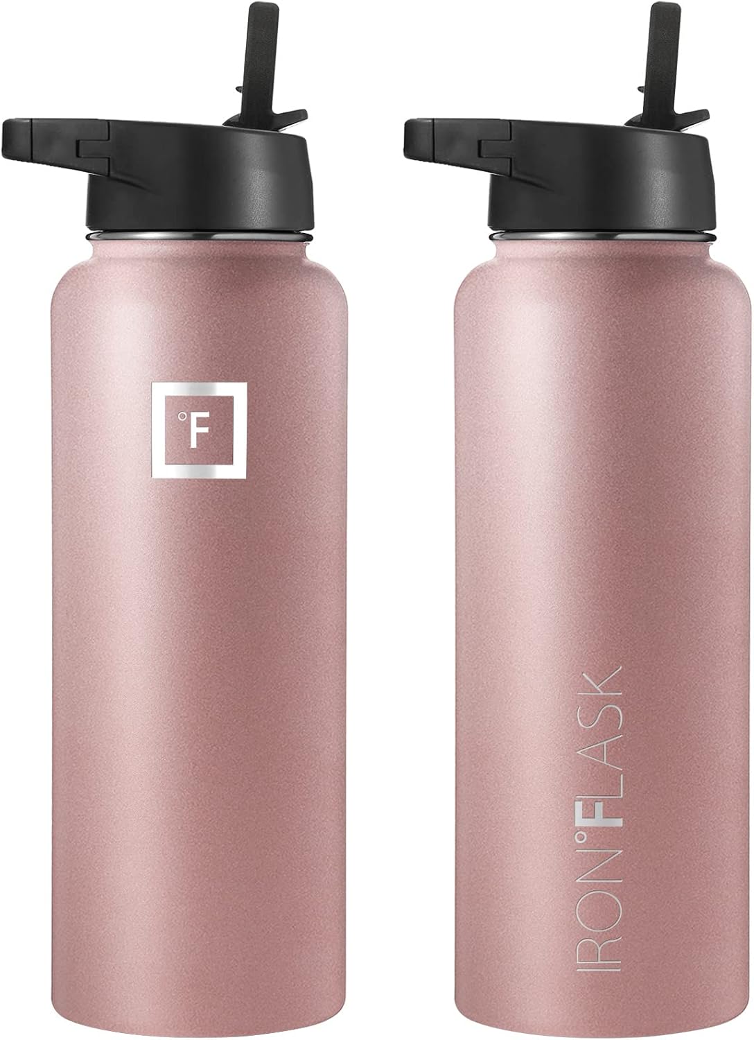 IRON FLASK Botella de agua deportiva de 40 onzas, 3 tapas (tapa con popote), a prueba de fugas, acero inoxidable, para gimnasio y deportes, para