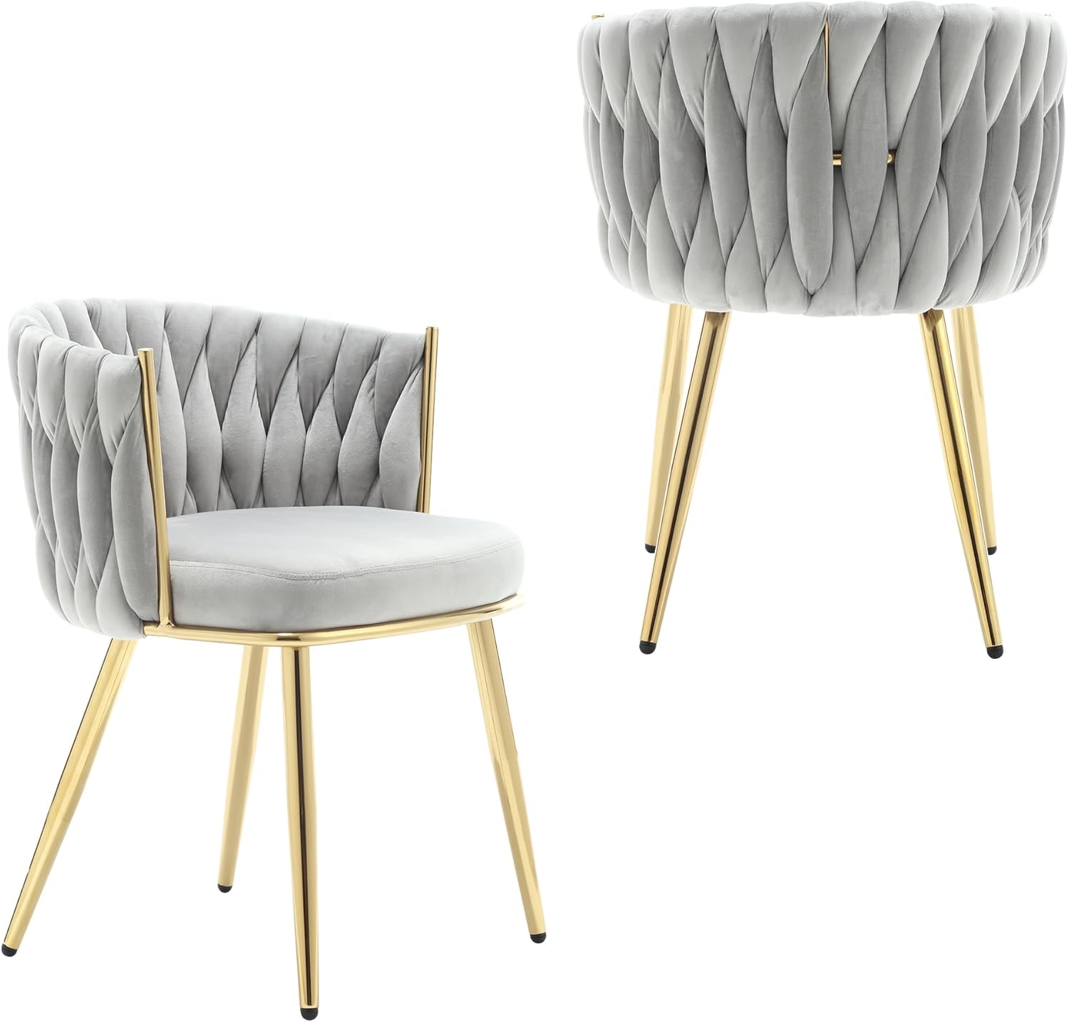 KCC Juego de 2 sillas de comedor de terciopelo, sillas de comedor modernas doradas con patas de metal, sillas de comedor tapizadas tejidas para