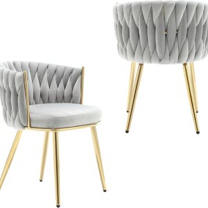 KCC Juego de 2 sillas de comedor de terciopelo, sillas de comedor modernas doradas con patas de metal, sillas de comedor tapizadas tejidas para KCC Juego de 2 sillas de comedor de terciopelo, sillas de comedor modernas doradas con patas de metal, sillas de comedor tapizadas tejidas para