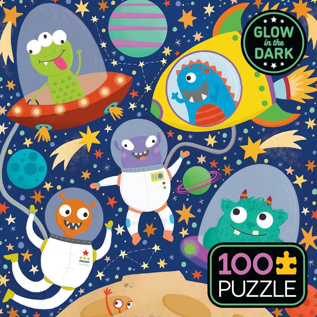 Ceaco – Brillan en la oscuridad – Space Aliens – Rompecabezas de 100 piezas