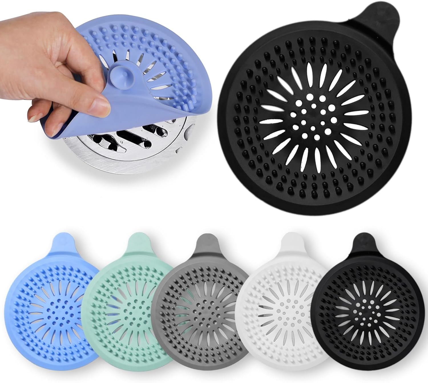 Recogedor de pelo de drenaje, cubierta de drenaje de ducha de silicona duradera para baño, fregadero, ducha, bañera (paquete de 5)