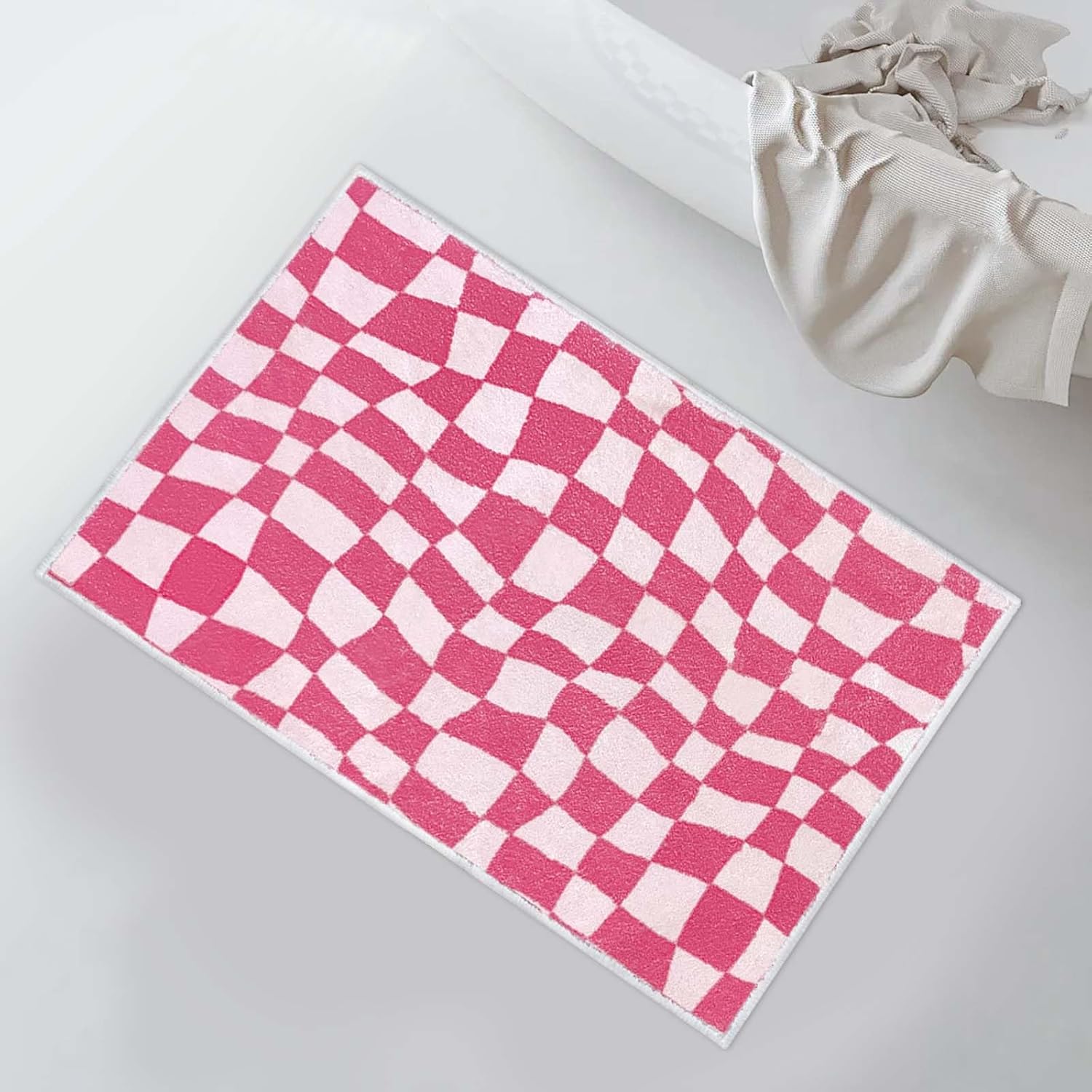 BOAZZ Alfombra de baño rosa Preppy Decoración de habitación (a cuadros)