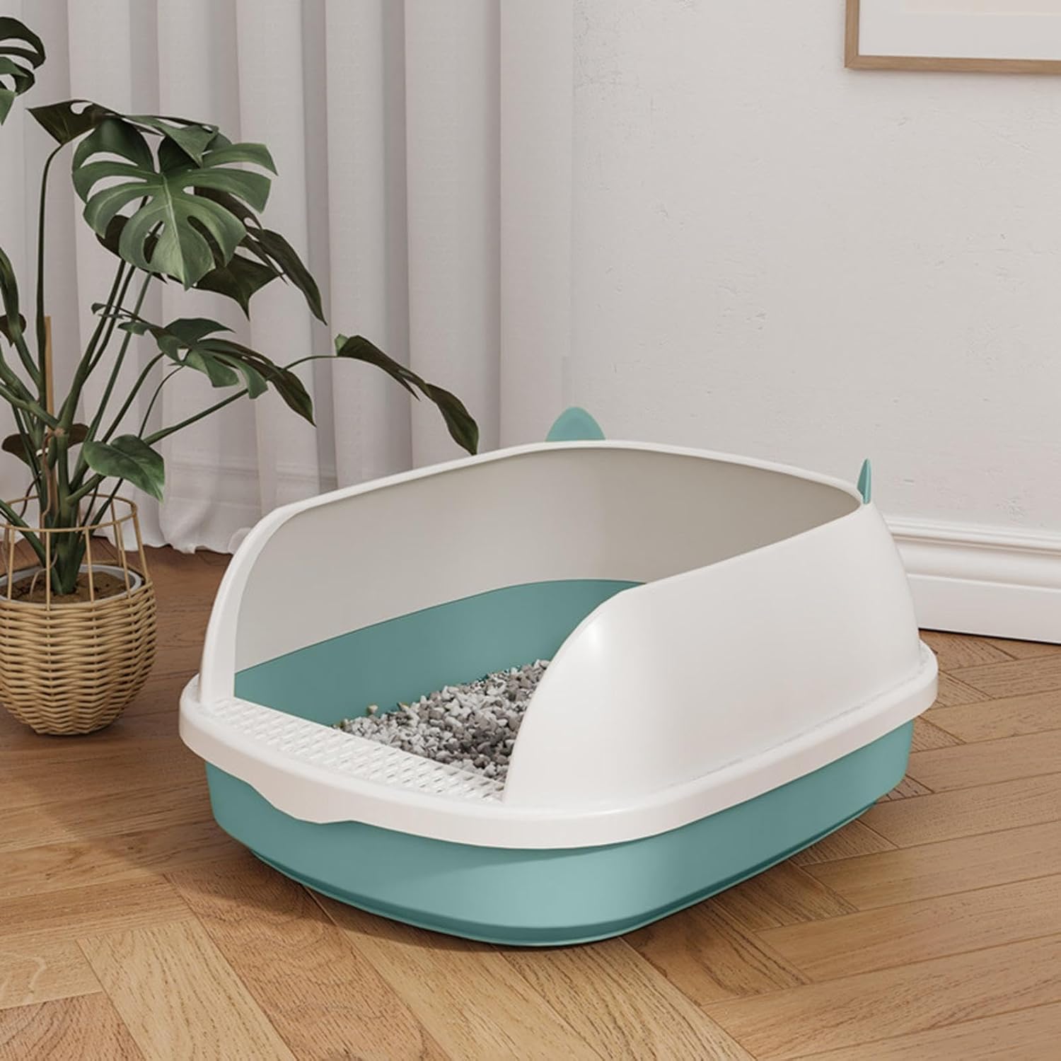Bandeja de arena de alta cara para gatos y mascotas, caja de arena profunda con pedal de arena para tamizar, inodoro para gatos y gatos, para