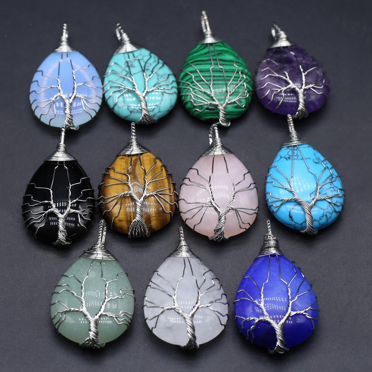 4 colgantes de piedra natural con forma de gota de agua al azar, cristal curativo, ágata de árbol de la vida, dijes para hacer joyas, collares,