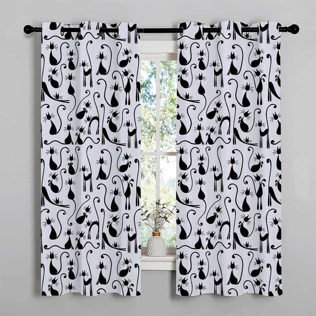 YANFENQI Cortinas para Habitacion – Colección de decoración para amantes de los gatos, con ojales, cortina corta de vidrio para puerta, divisor de