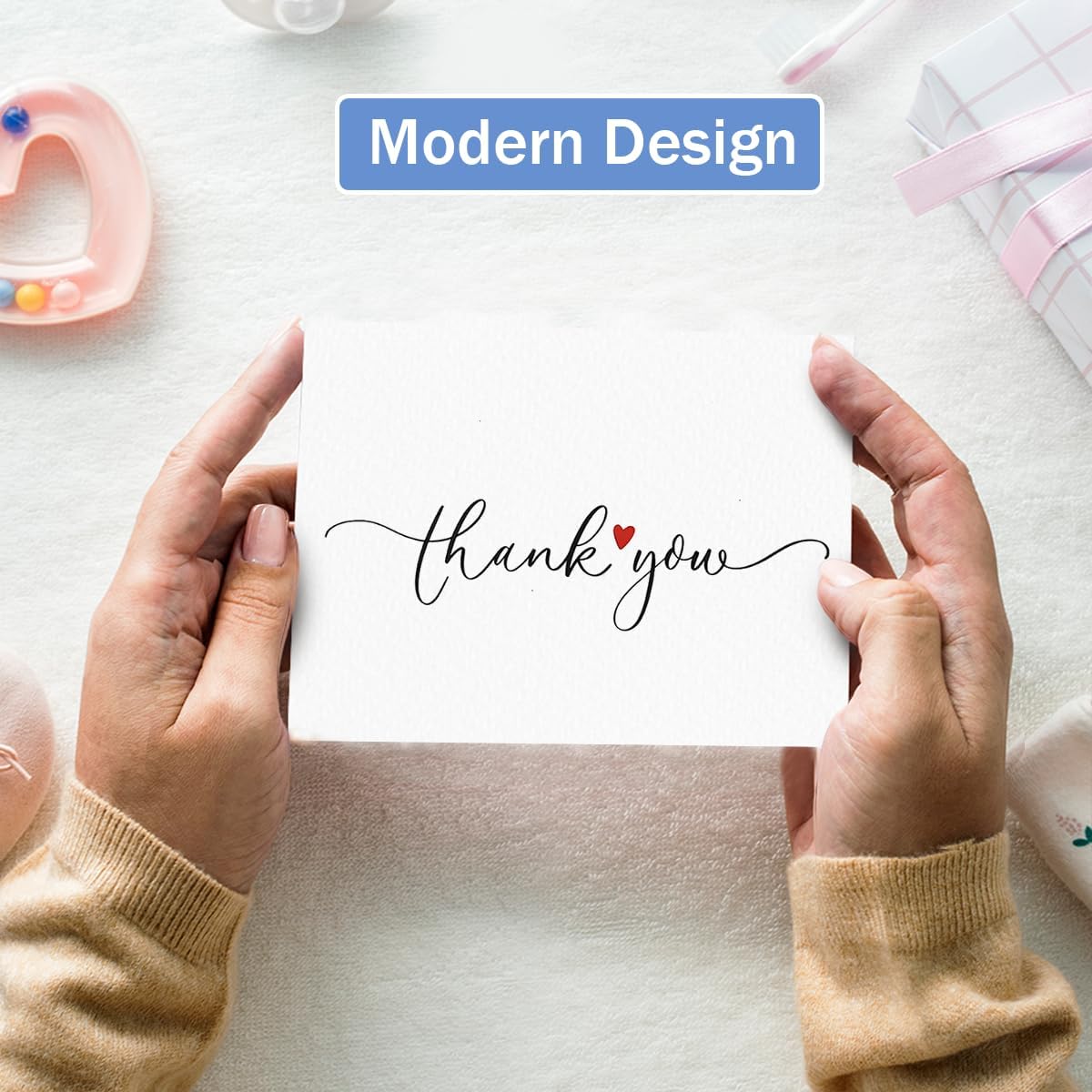 Tarjetas de agradecimiento con sobres y calcomanías de papel de estraza, paquete a granel de 20 y 50, diseño minimalista de 4 x 6 pulgadas, grandes