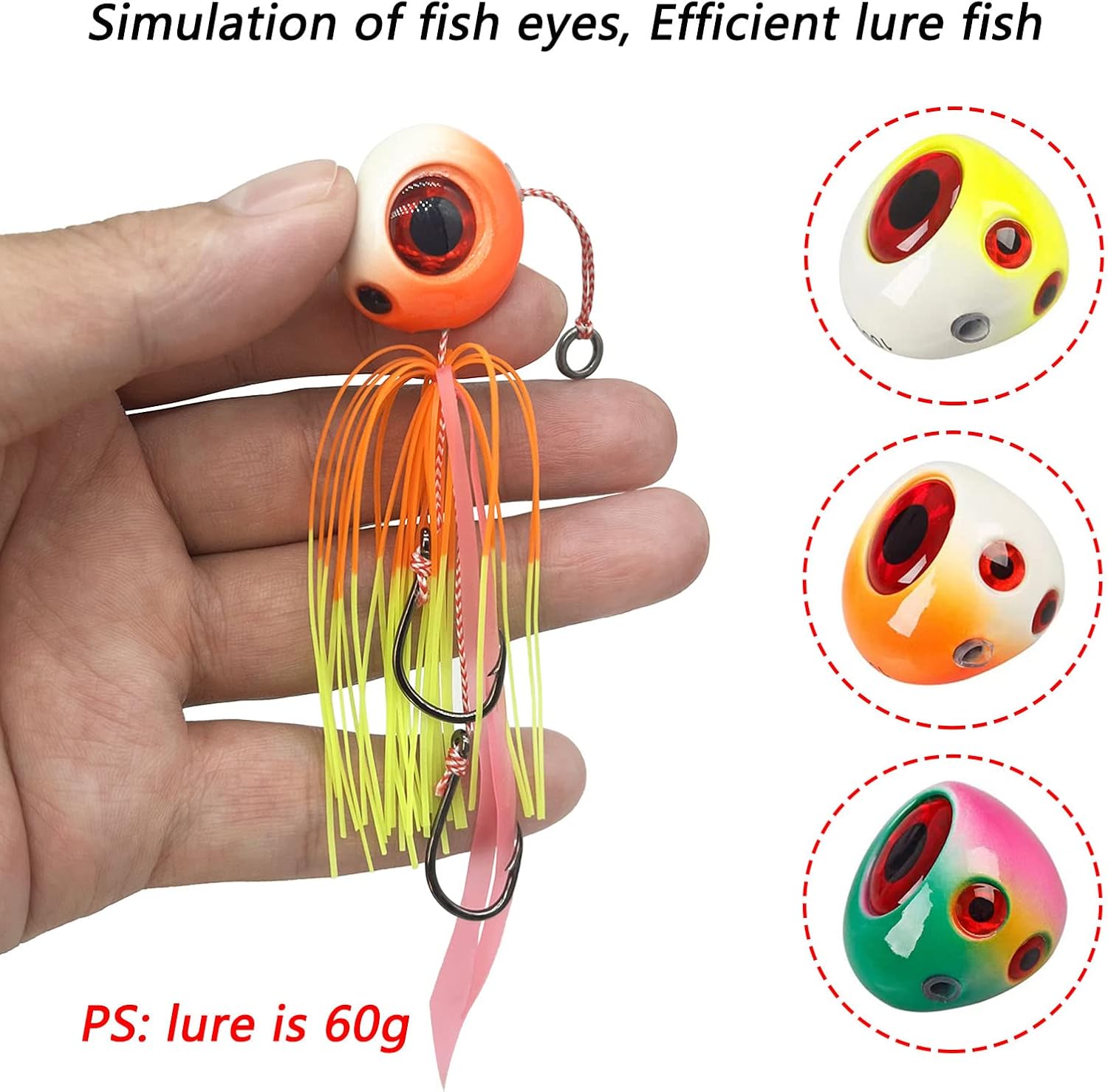3 piezas de plantillas de pesca de mar, 2.12 oz-7.05 oz tai kabura jig señuelos de pesca luminosos cebos artificiales pargo Kabura jigs con ganchos