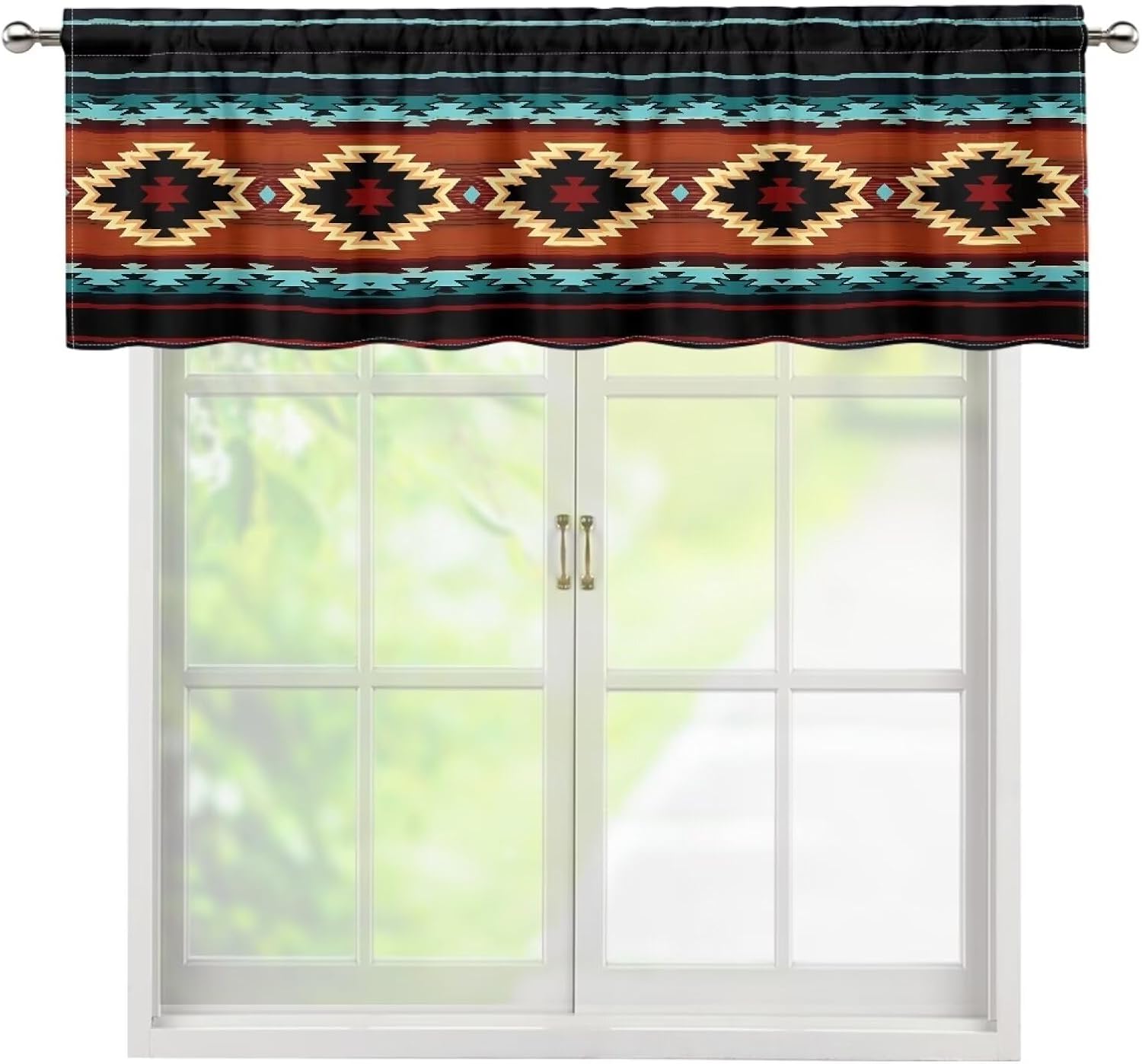 PZZ BEACH Cenefa de ventana con estampado geométrico azteca con bolsillo para barra, cenefas de cortinas de cocina para sala de estar, dormitorio,