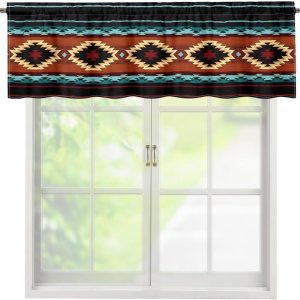 PZZ BEACH Cenefa de ventana con estampado geométrico azteca con bolsillo para barra, cenefas de cortinas de cocina para sala de estar, dormitorio, PZZ BEACH Cenefa de ventana con estampado geométrico azteca con bolsillo para barra, cenefas de cortinas de cocina para sala de estar, dormitorio,