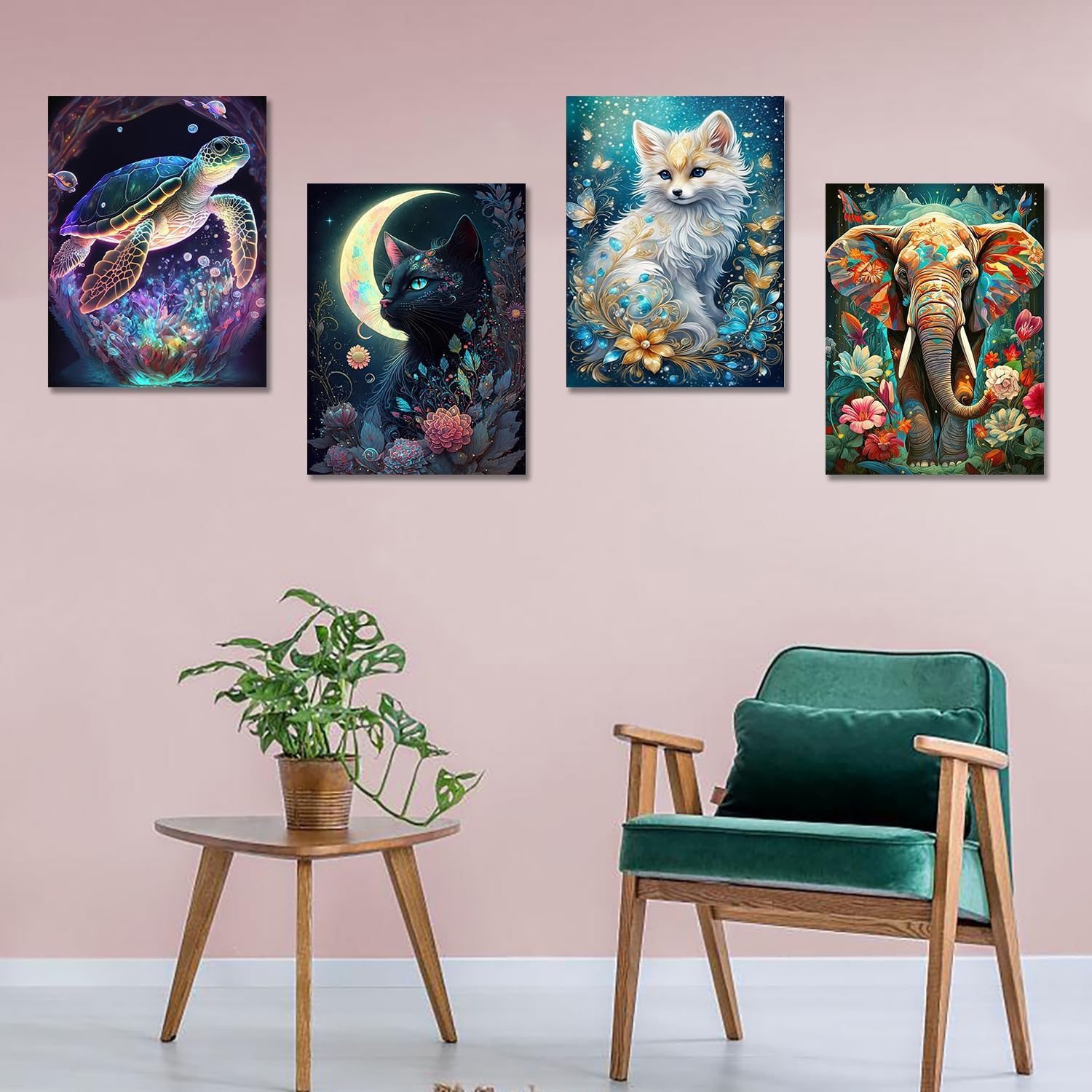 Meothan Kit de 4 piezas de pintura de diamantes para adultos, arte de diamantes de animales, gatos para principiantes, pintura de diamantes de vaca,