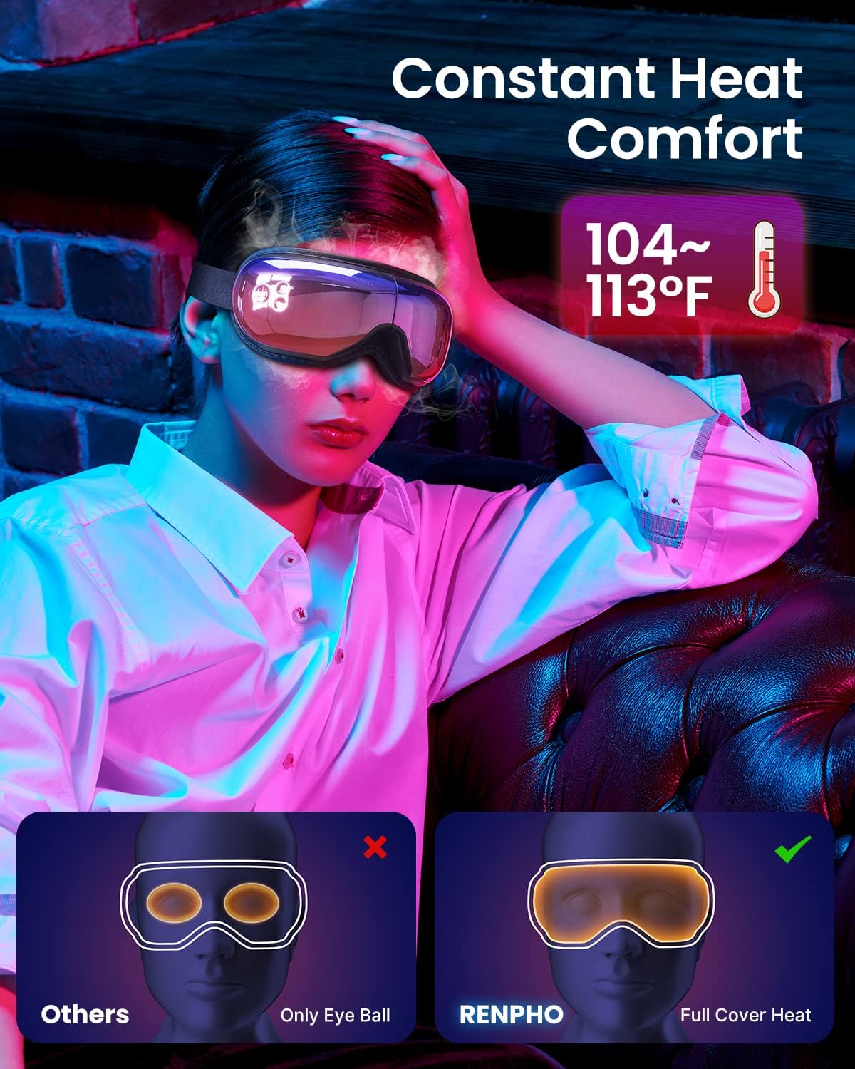 RENPHO Eyeris 1 masajeador de ojos con calor, máscara de ojos para dormir con música Bluetooth, masajeador facial, dispositivo de cuidado de los