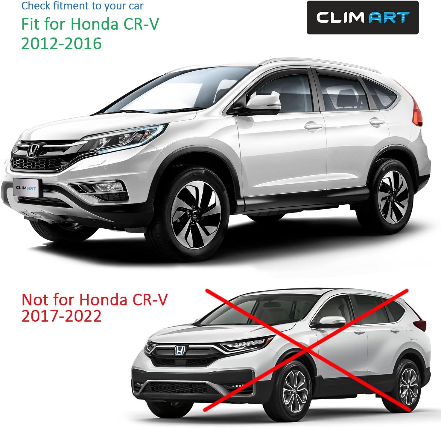 CLIM ART Protectores de lluvia increíblemente duraderos en canal compatibles con Honda CR-V 2012-2016, deflectores de ventana originales, viseras de