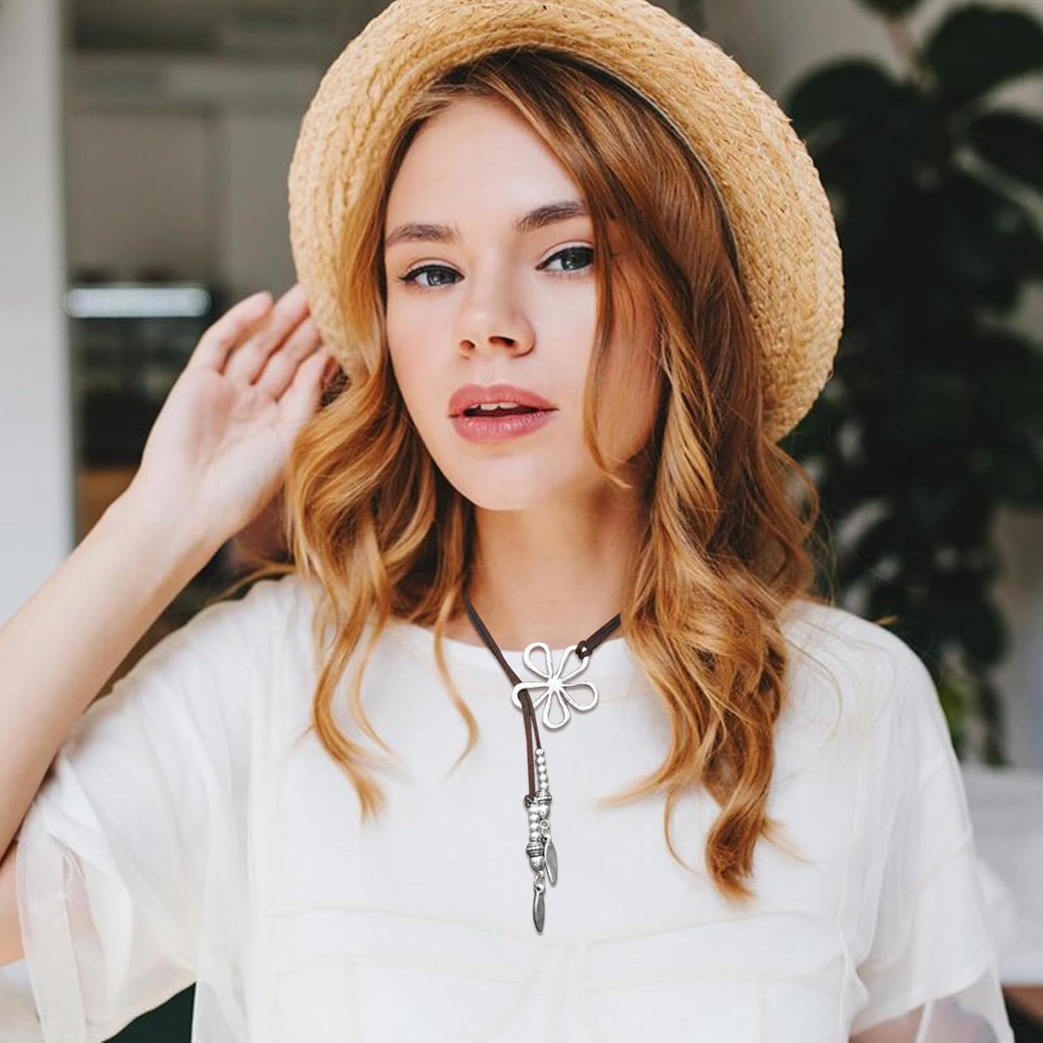 Boho Necklaces for Women Country Concert Outfits for Women Trendy Handmade Bohemian Leather Necklace Western Outfit Necklace for Teen Girl Gifts