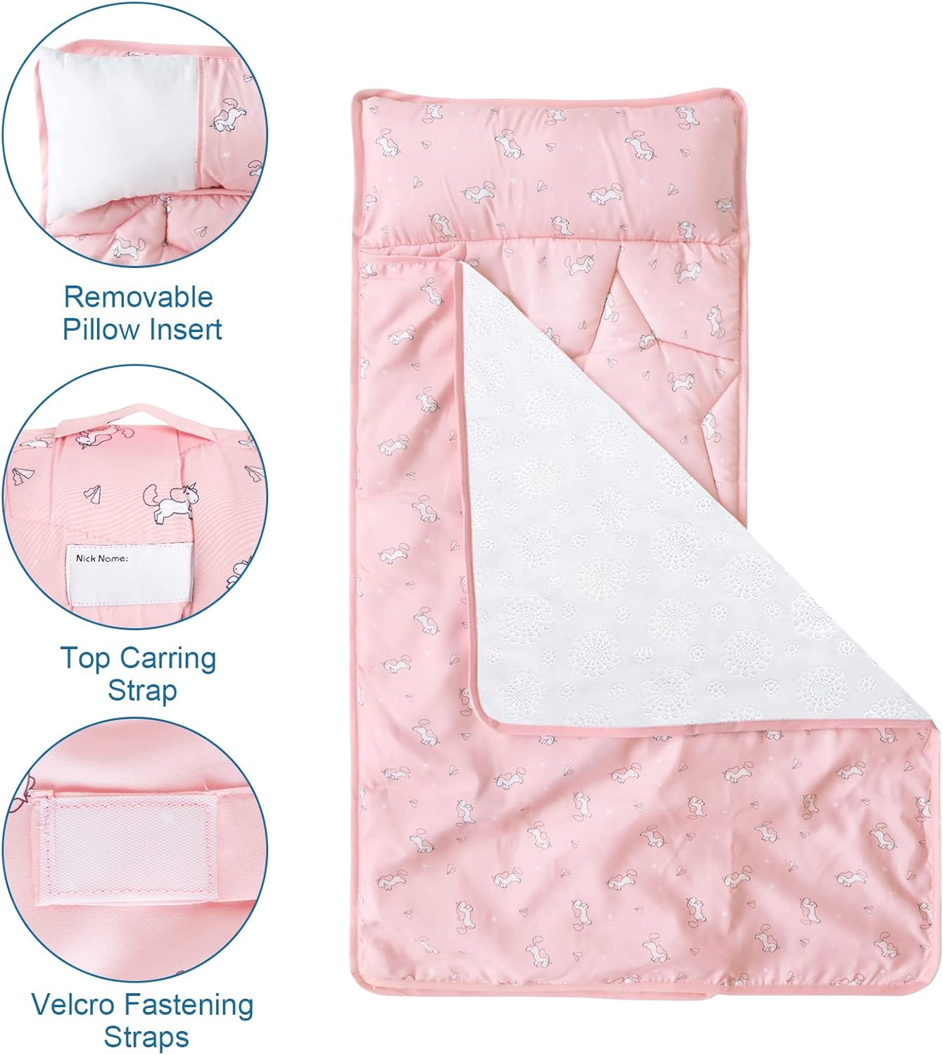 Tapete para siesta para niños pequeños con almohada y manta de 50 x 21 x 1.5 pulgadas, tapete para siesta para niños y niñas pequeñas, paquete de 2
