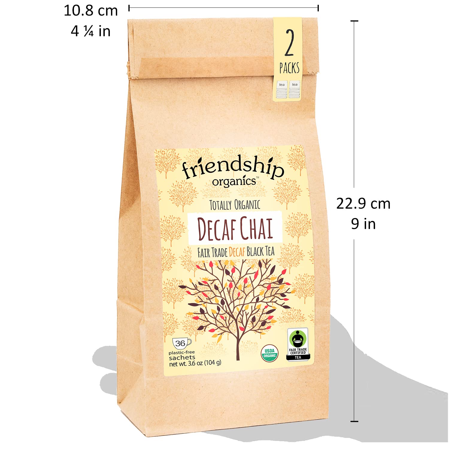 Friendship Organics Bolsas de té Chai descafeinadas, orgánicas y de comercio justo, 36 unidades (paquete de 2)