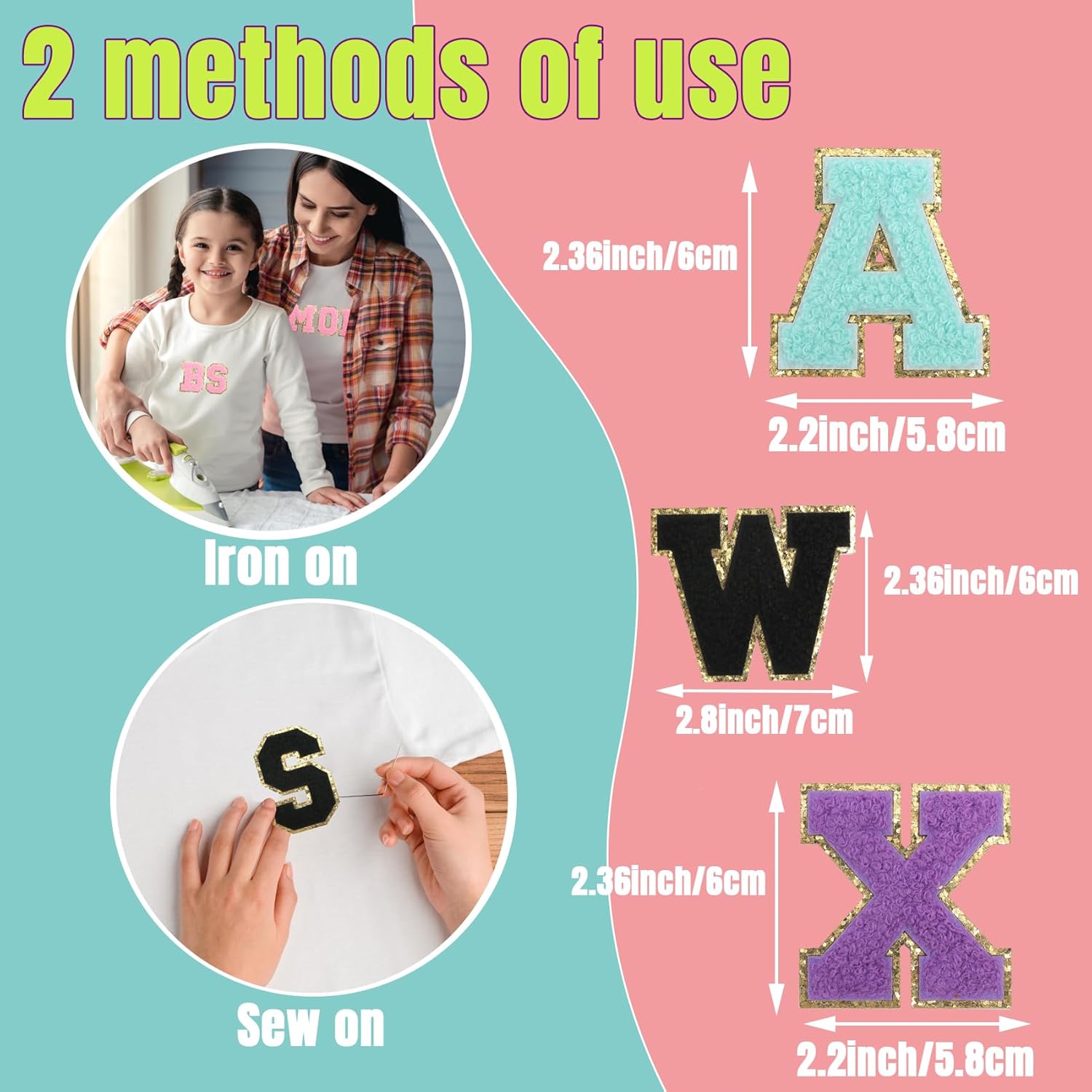 TACVEL 26 parches de letras de felpilla de la A-Z, parche de felpilla para planchar con brillantina para decoración de disfraces de equipo, altura