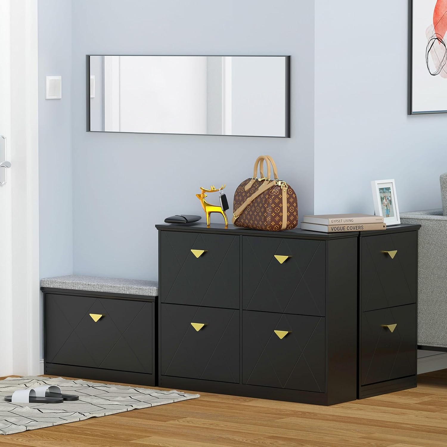 Shoe Cabinet with 2 Flip Drawers, Free Standing Tipping Bucket Shoe Rack Organizer with Adjustable Shelf, Shoe Storage Cabinet