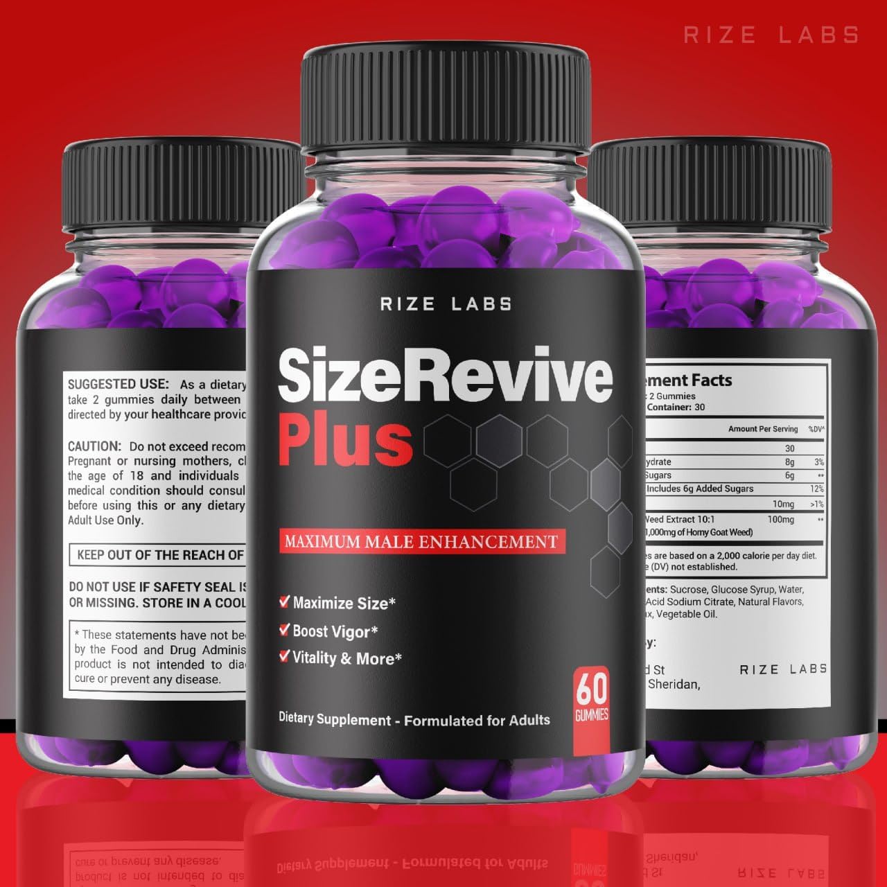 Paquete oficial de 2 gomitas Size Revive Plus, Size Revive Plus para hombres, reseñas de suplemento de rendimiento Size Revive Plus, soporte para