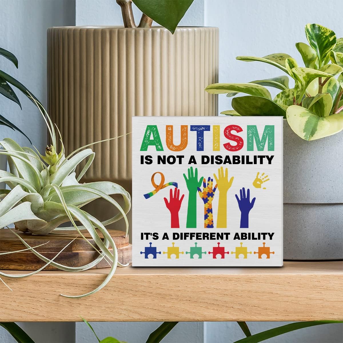 Cartel decorativo de madera para la conciencia del autismo, el autismo no es una discapacidad, es una capacidad diferente, placa de madera para