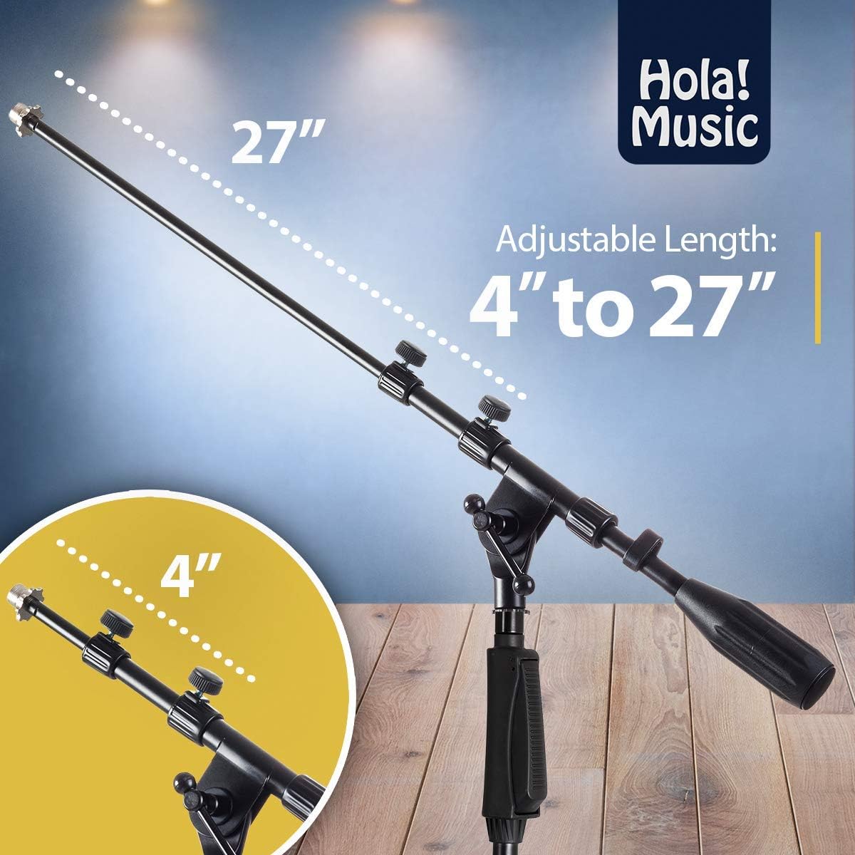 Hola! Music HPS-101KD – Soporte de micrófono profesional de perfil bajo para bombos, color negro.