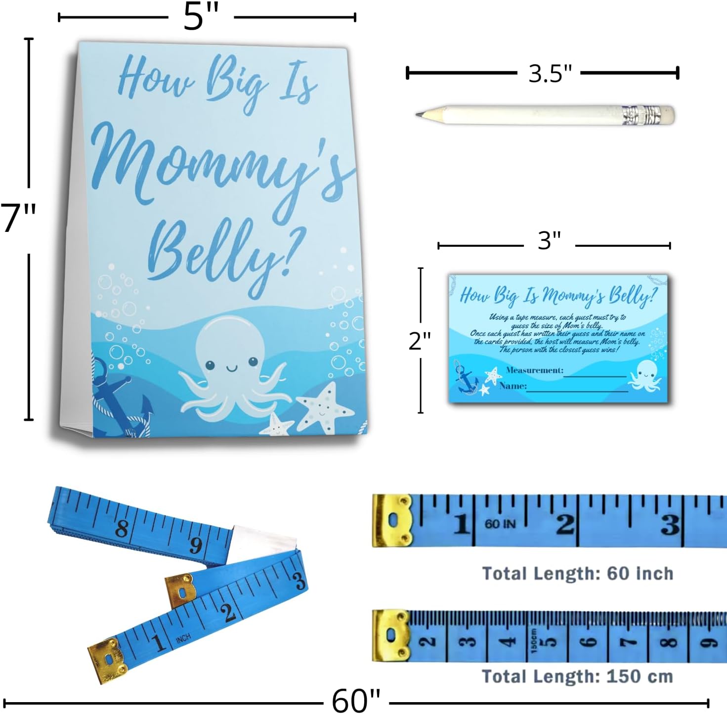 Mida Mommys Belly Baby Shower Game Qué tan grande es la protuberancia Ahoy es un niño Baby Shower Game Cinta métrica náutica Baby Sprinkle