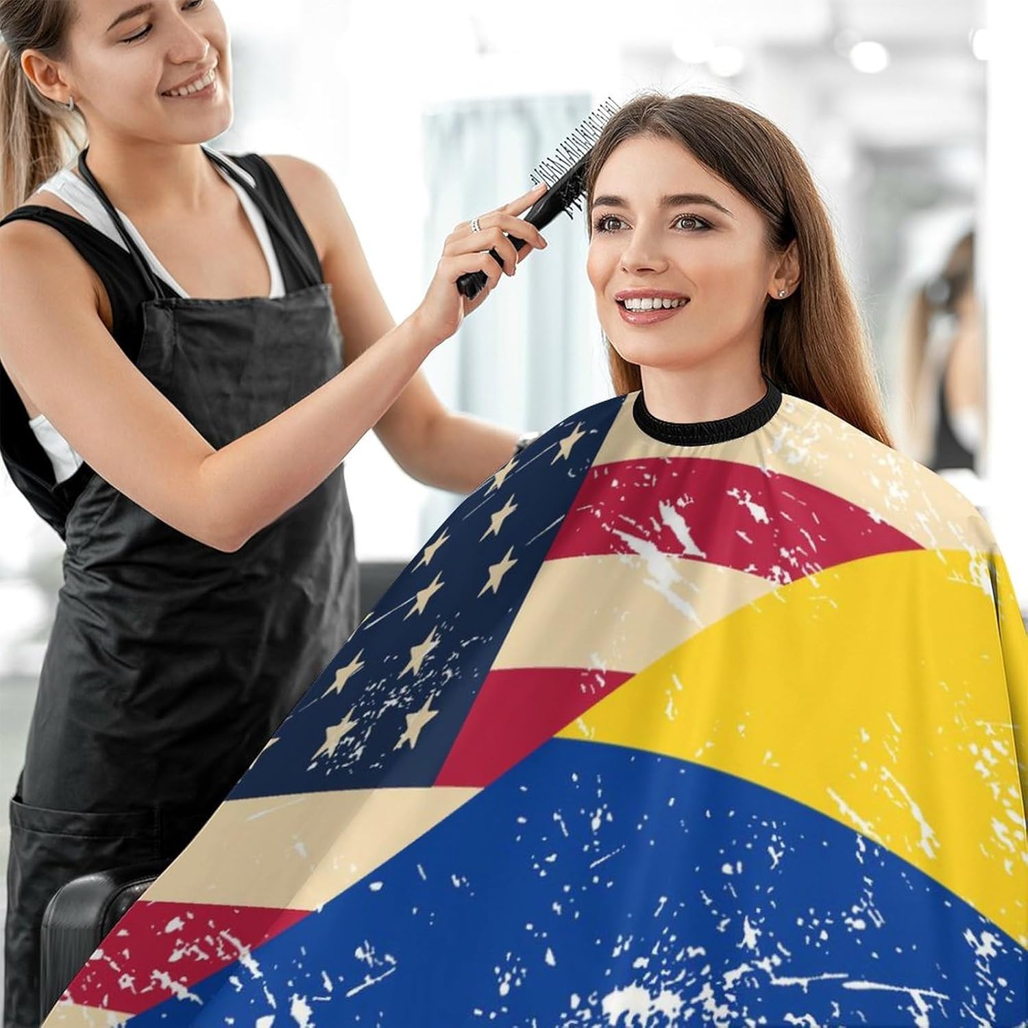 American and Columbia Retro Flag – Capa de peluquería para adultos, delantal de corte profesional para salón de belleza, para hombres y mujeres