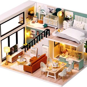 Flever Kit de casa de muñecas en miniatura, habitación creativa con escena de apartamento tipo loft para regalo romántico de obras de arte (vida Flever Kit de casa de muñecas en miniatura, habitación creativa con escena de apartamento tipo loft para regalo romántico de obras de arte (vida