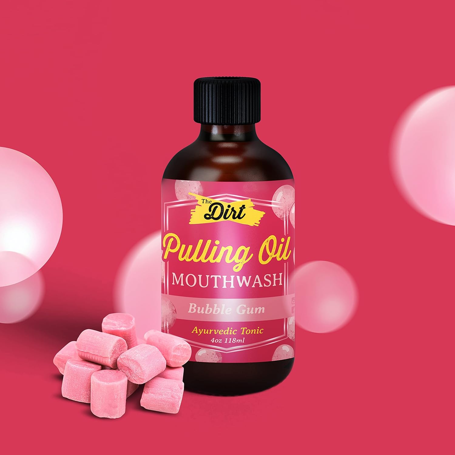 THE DIRT Enjuague bucal Oil Pulling – Sin gluten – Elimina la placa, el sarro, el mal aliento y blanquea los dientes (chicle, 4 onzas)