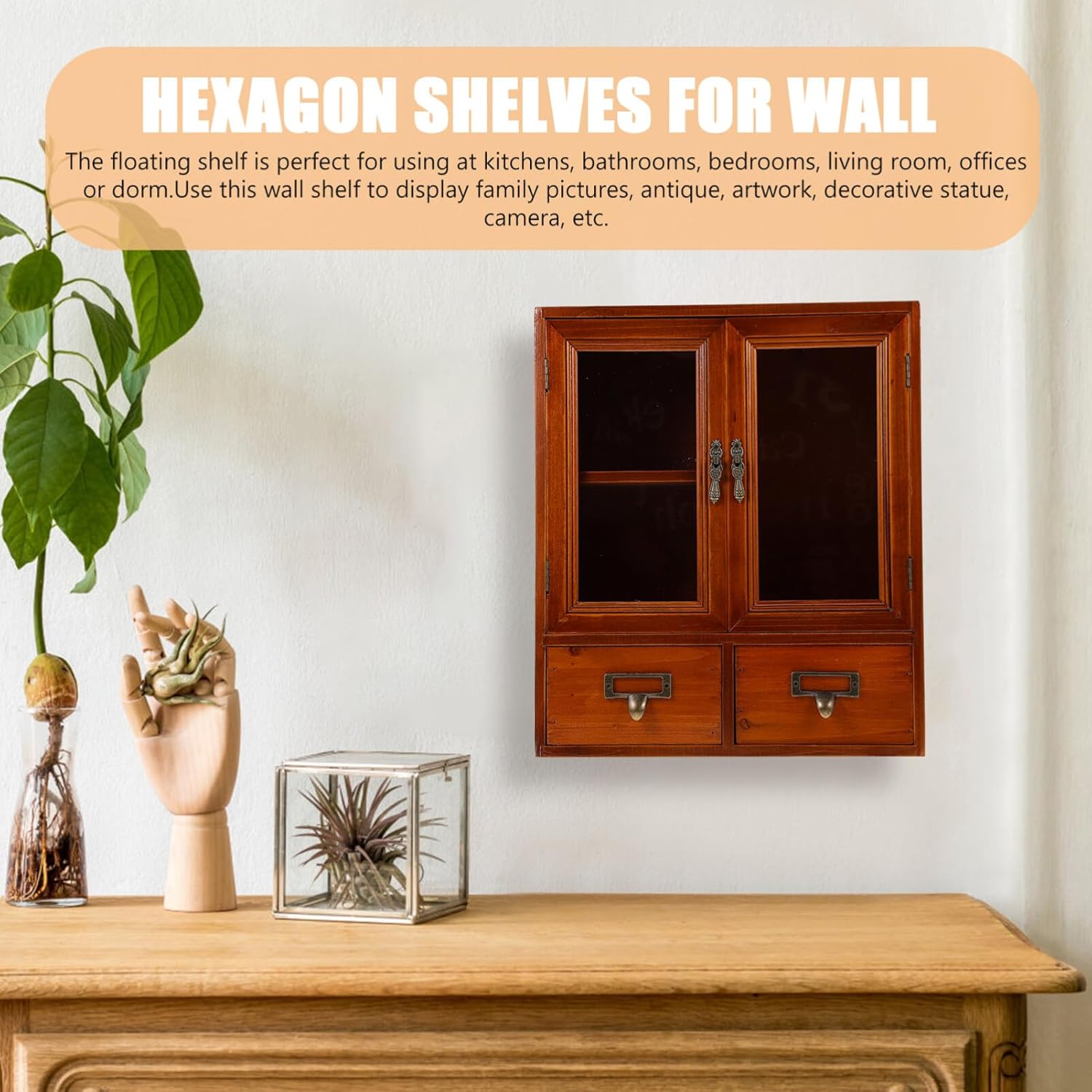 Holibanna Gabinete de almacenamiento de pared de madera, gabinete de medicina de pared de baño, armario de cocina colgante rústico para colgar en la