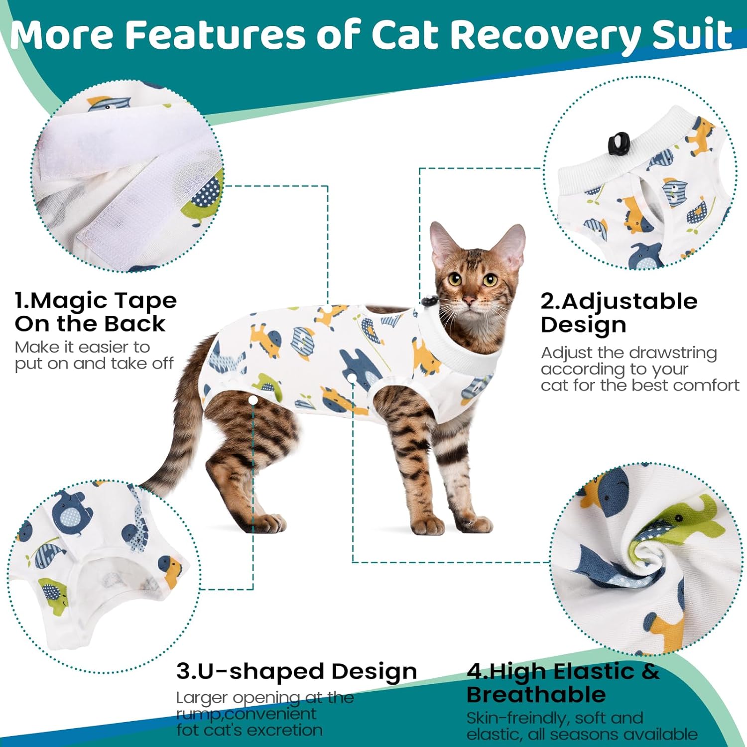 Traje de recuperación para gatos para heridas abdominales, mameluco transpirable para gatos después de la cirugía esterilización, alternativa de