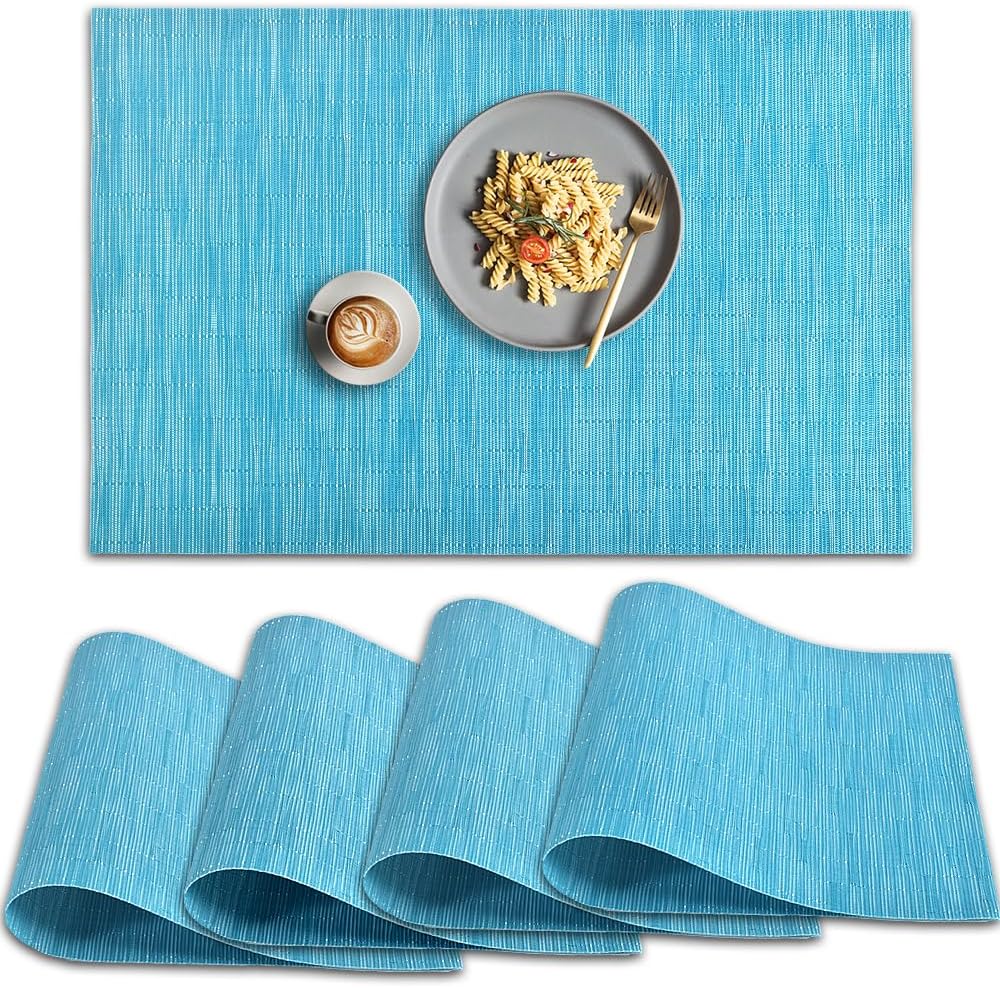 homEdge Mantel individual de PVC, 4 manteles individuales antideslizantes resistentes al calor, manteles individuales de vinilo lavables, color azul