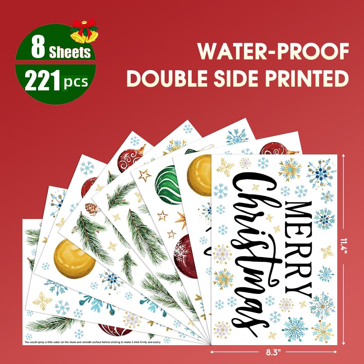Horaldaily 221 calcomanías de Navidad para ventana, bolas de Navidad, ramas de nieve para el hogar, suministros de fiesta, tienda, ventana,