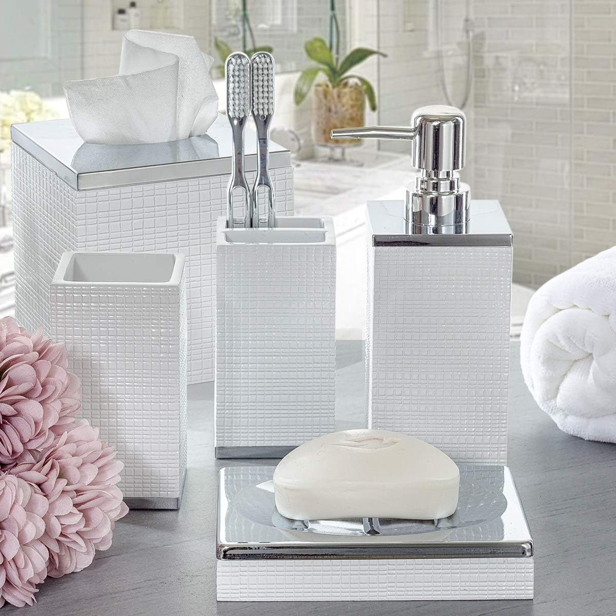 Creative Scents Soporte para cepillos de dientes blanco  Soporte para cepillo de dientes y pasta de dientes para baño familiar  Vaso decorativo para