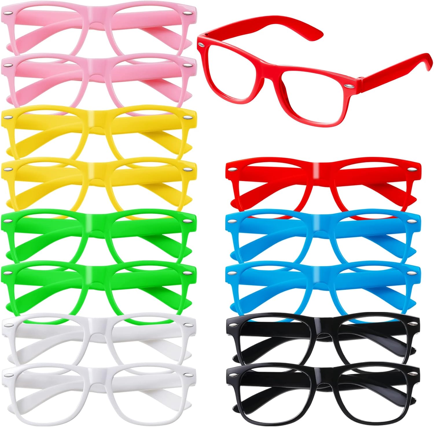obmwang Paquete de 14 gafas de colores sin lente neón falsas gafas de disfraz para fiesta de cumpleaños, accesorios de atuendo diario